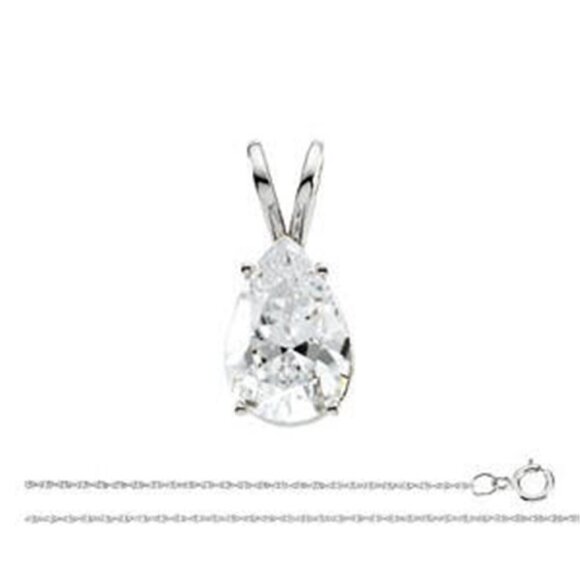 Pear Mined Diamond Pendant 14K White 0.91 Ct E Si2 Gia C52200004 - Picture 1 of 4